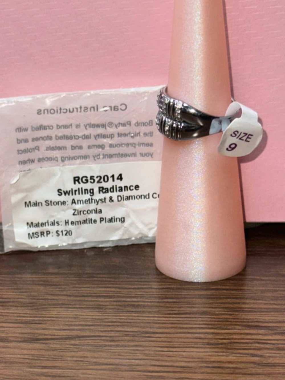 Bomb Party NWT ‘Swirling Radiance’ Amethyst & Diamond Cubic Zirconia Ring - Picture 2 of 3